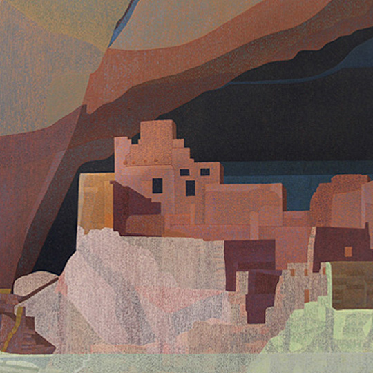 CLIFF PALACE, Canyon DeChelly, AZ - Puebloan Architecture, painting on canvas, Copyright 2022 Peter E. Lynn