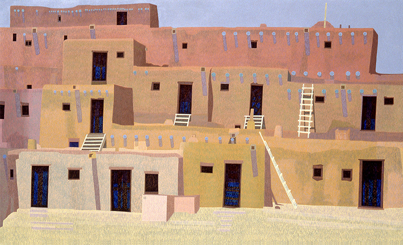 HLAUUMA (NORTH HOUSE), Taos Pueblo, NM - 24" x 30", Acrylic on canvas, Copyright 1989 Peter E. Lynn