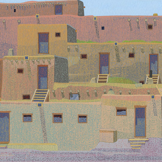 NORTH HOUSE, Taos Pueblo, New Mexico - Small Works - Architecture, Acrylic on paper, Copyright 2022 Peter Lynn